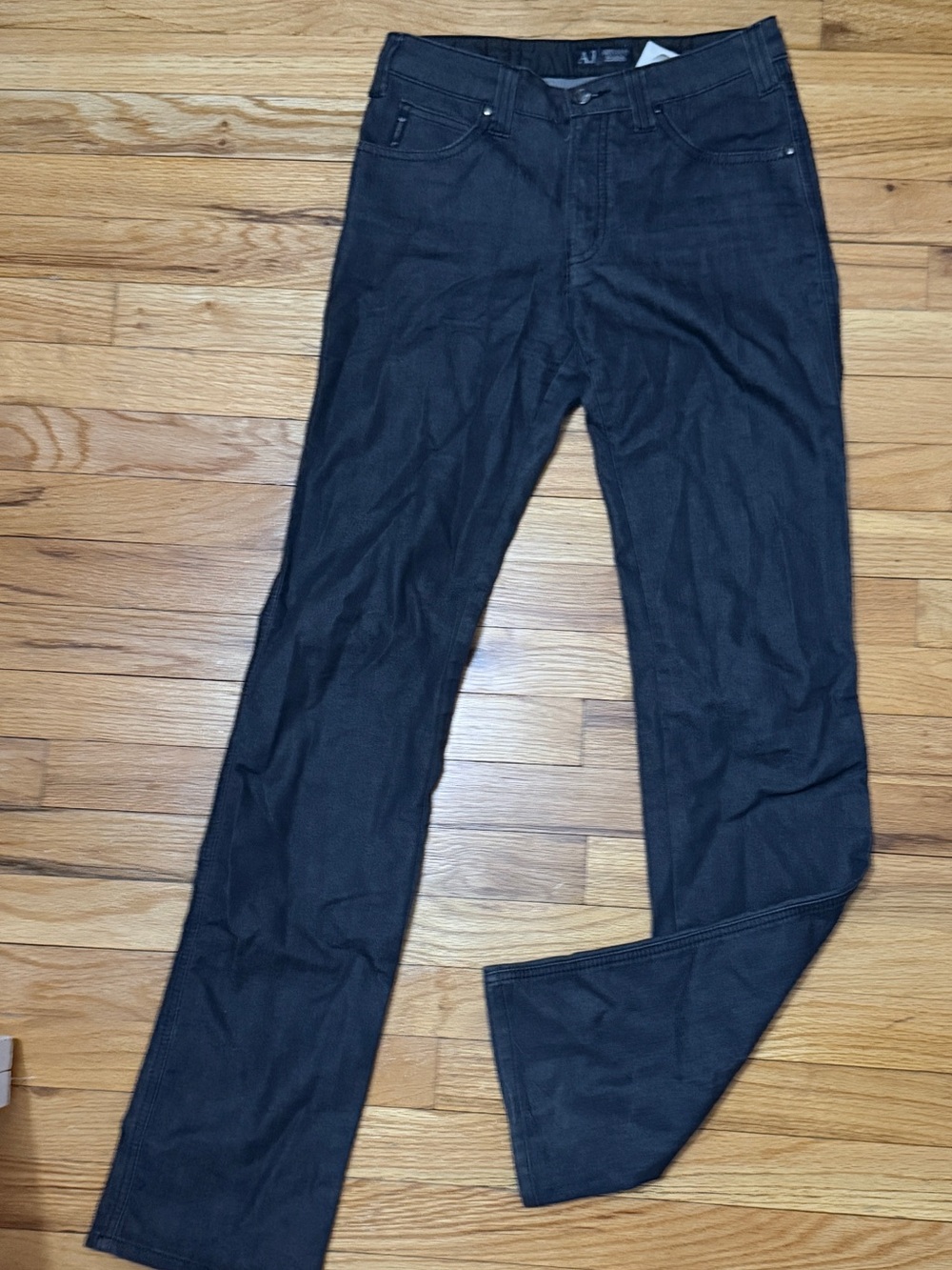 Armani Jeans Black Straight Pants with Branded Waistband